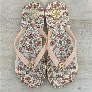 Tory Burch Pink and White Patterned Sandals